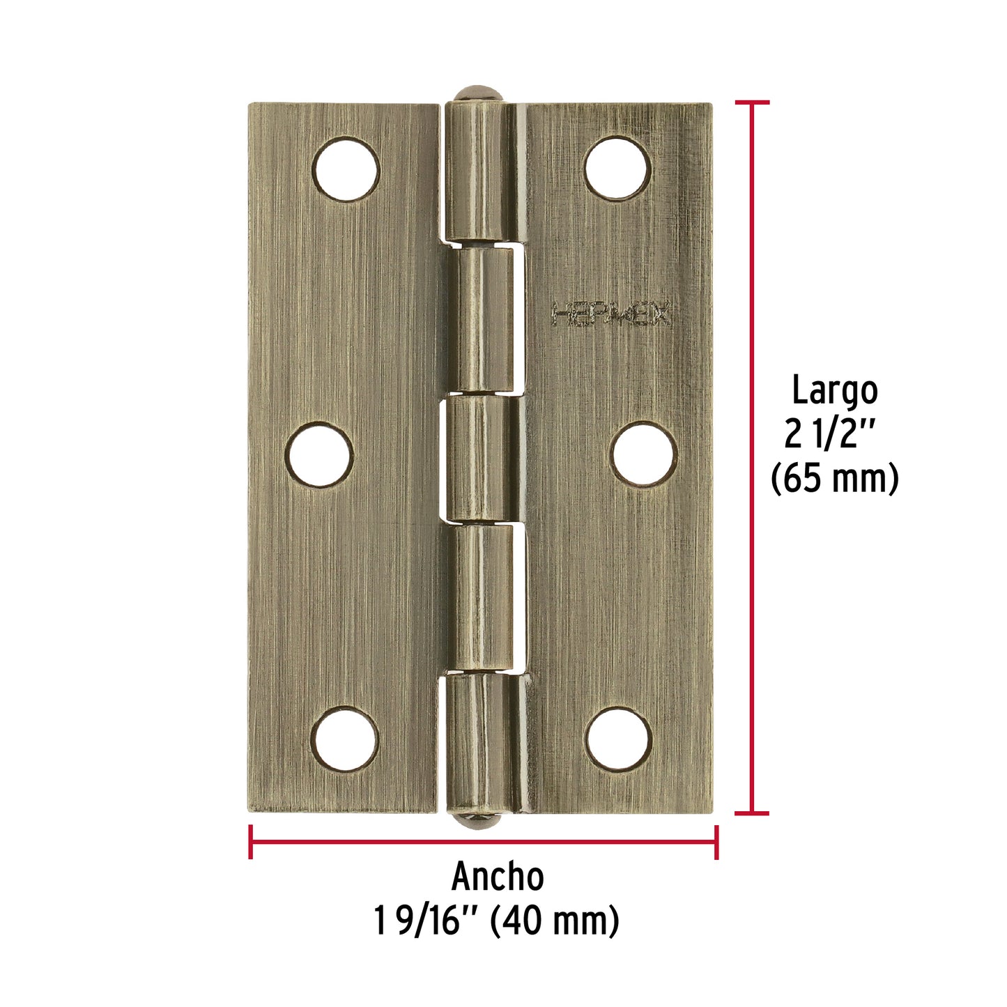 Bisagra rectangular 2-1/2' latón antiguo, Hermex