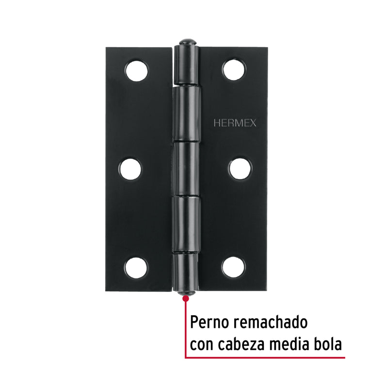 Bisagra rectangular 2-1/2 x 1-5/8", acero negro mate, HERMEX