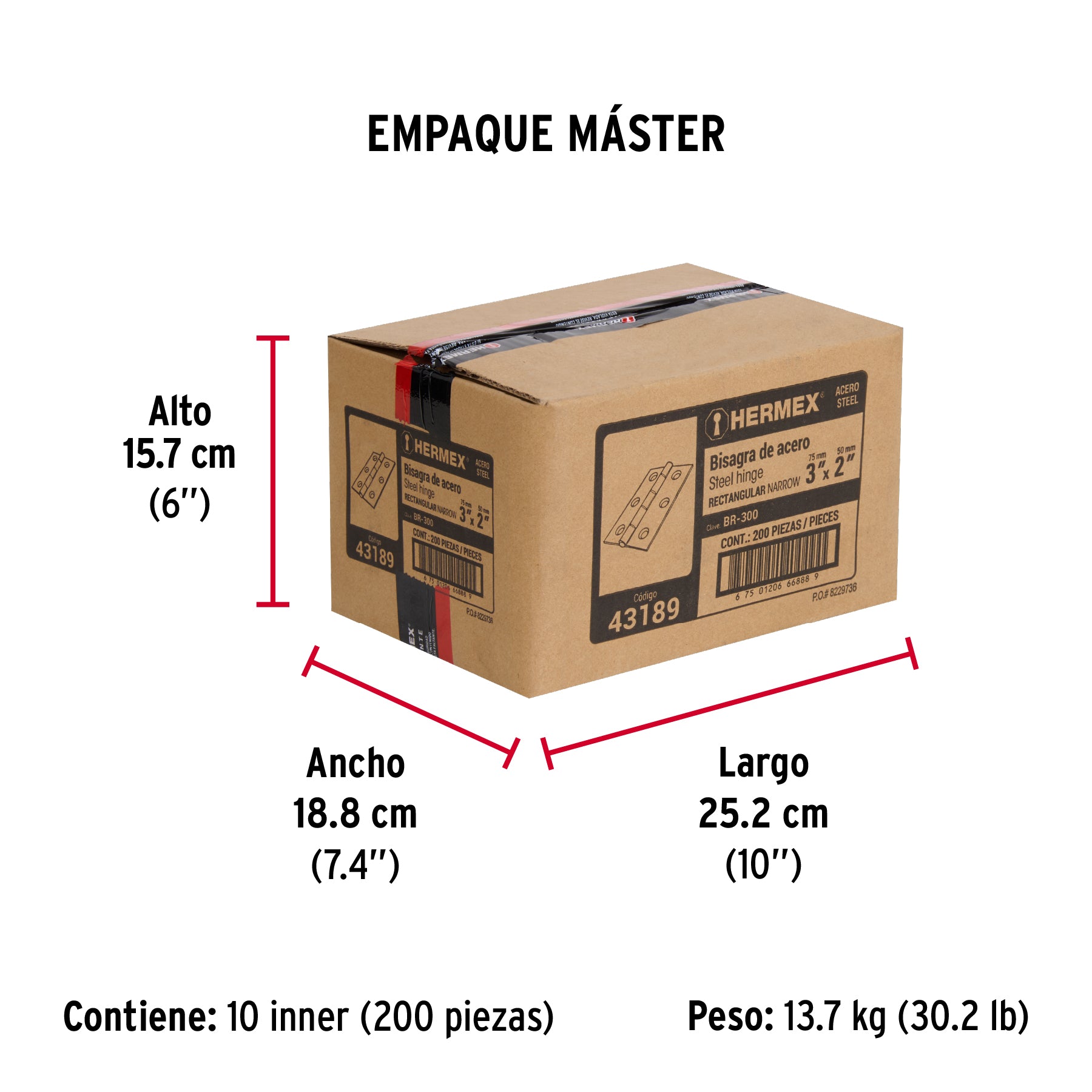 Bisagra rectangular 3", acero pulido