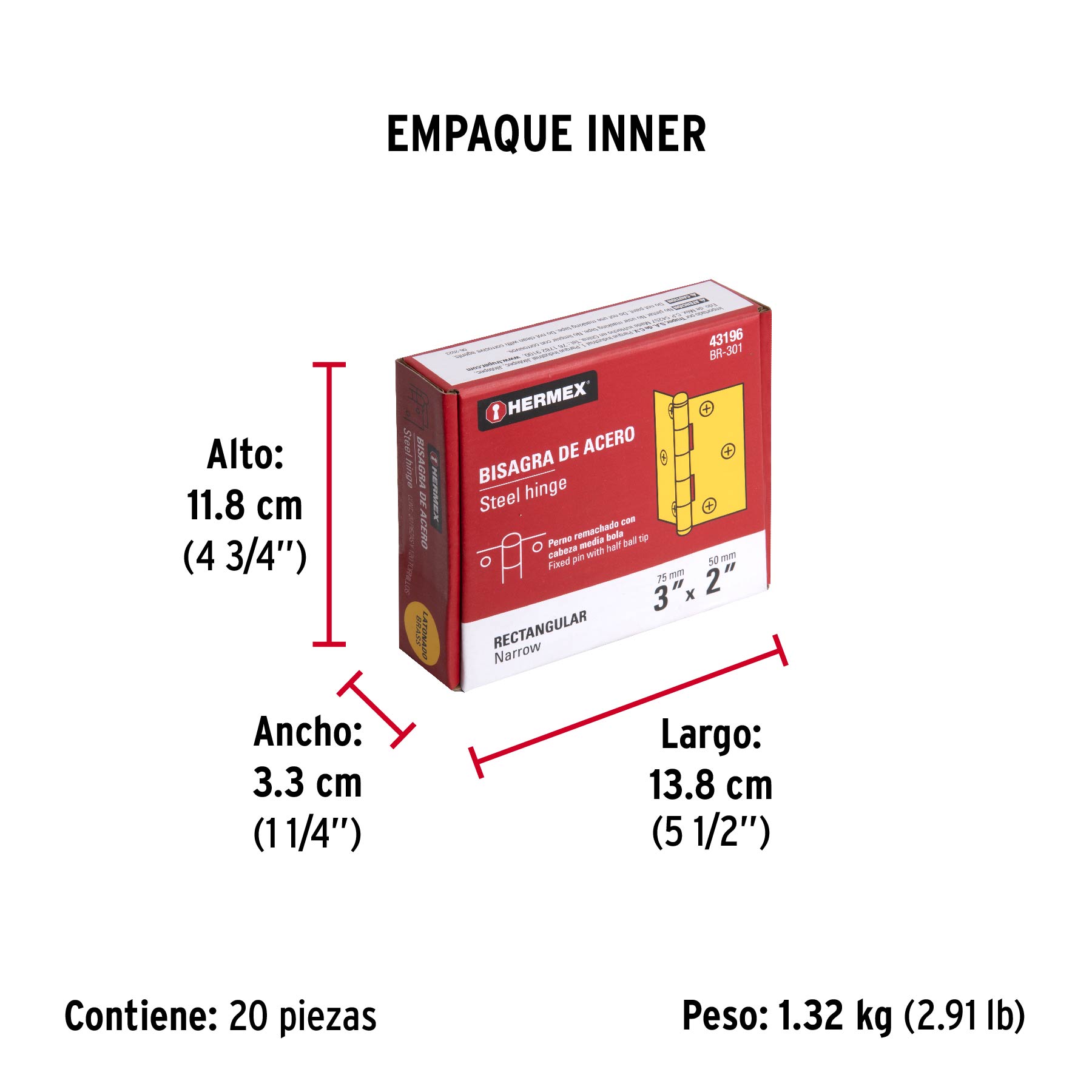 Bisagra rectangular 3", acero latonado
