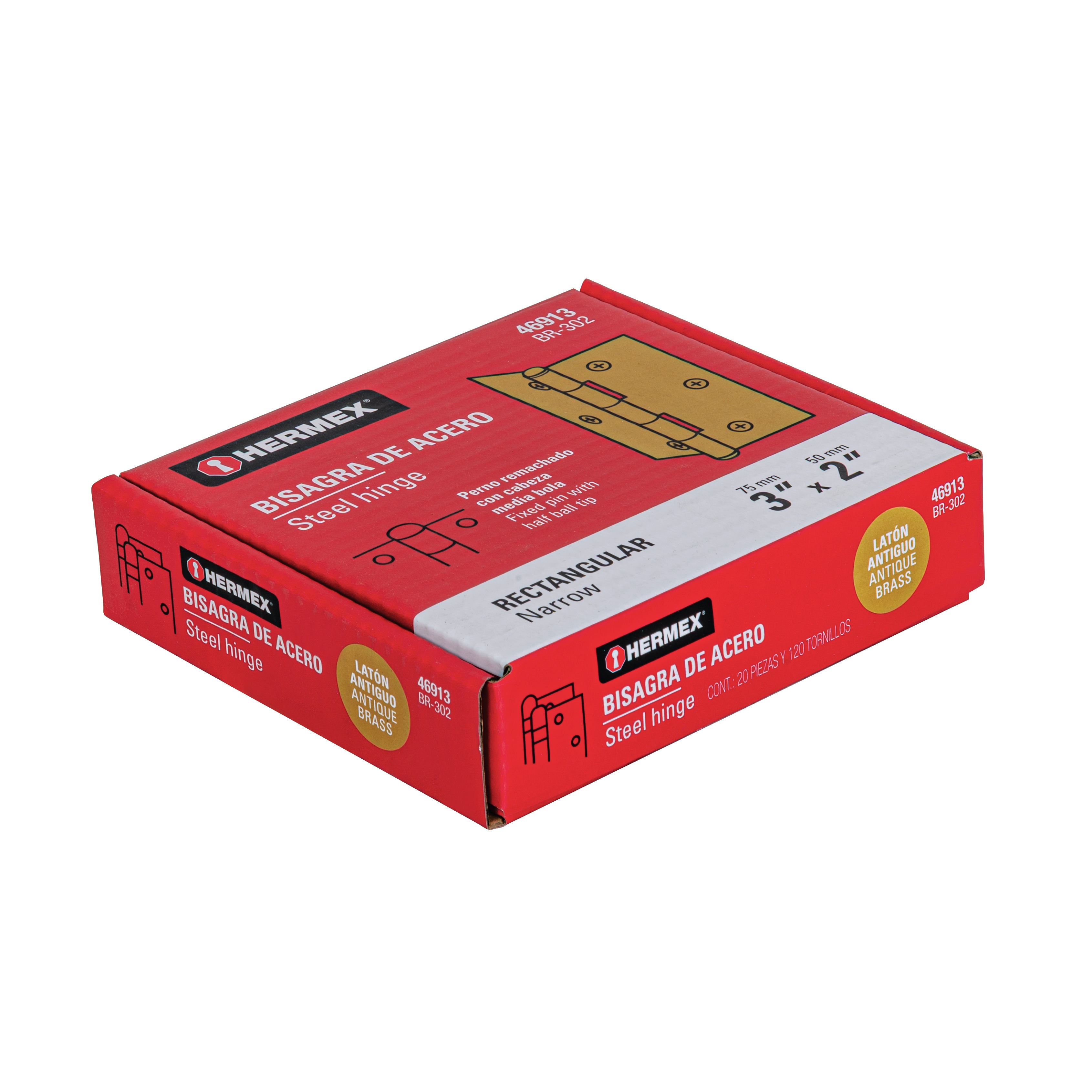 Bisagra rectangular 3' latón antiguo, Hermex