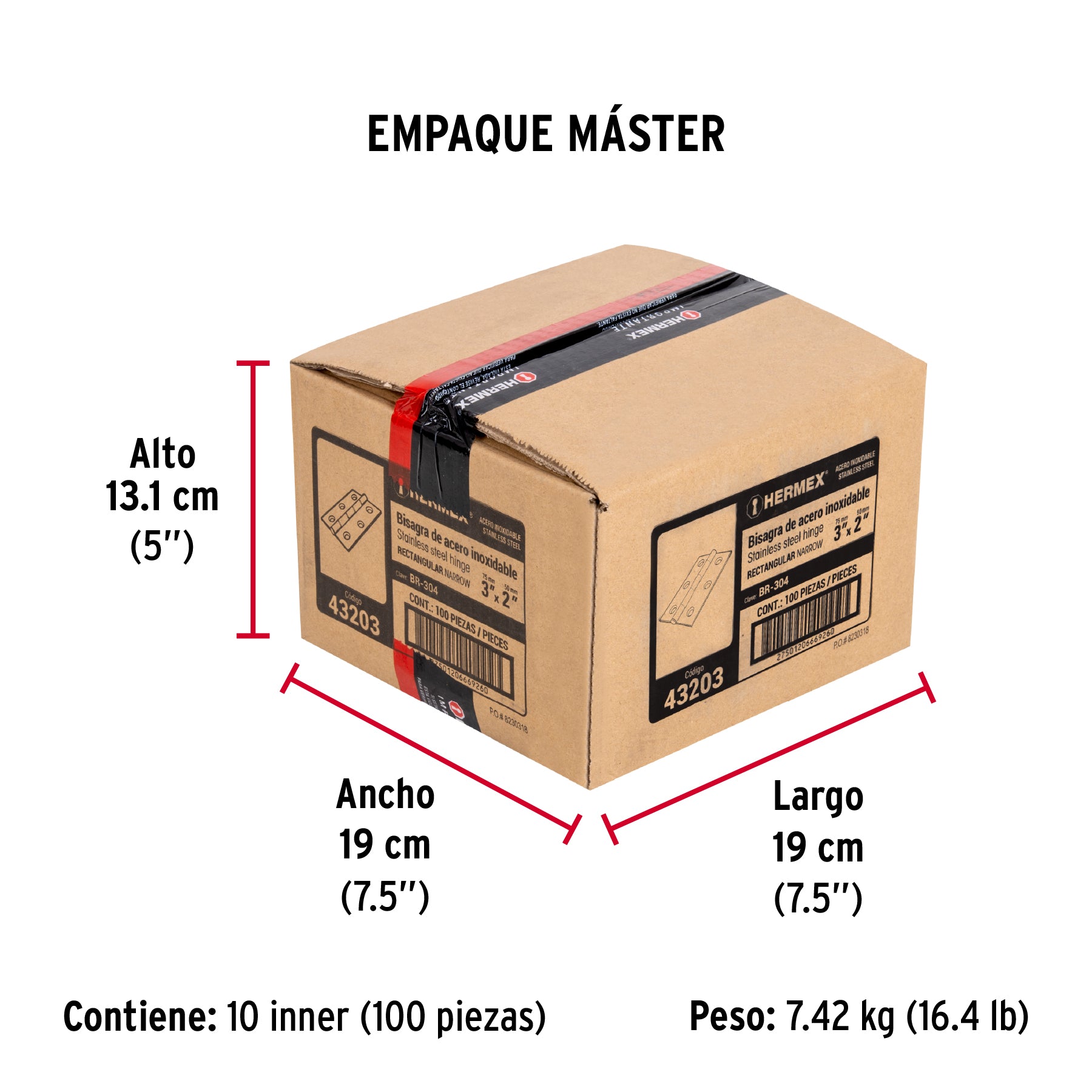 Bisagra rectangular 3", acero inoxidable