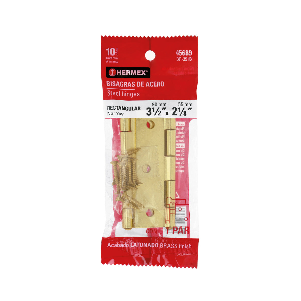 Bolsa con 2 bisagras rectangulares 3-1/2', acero latonado