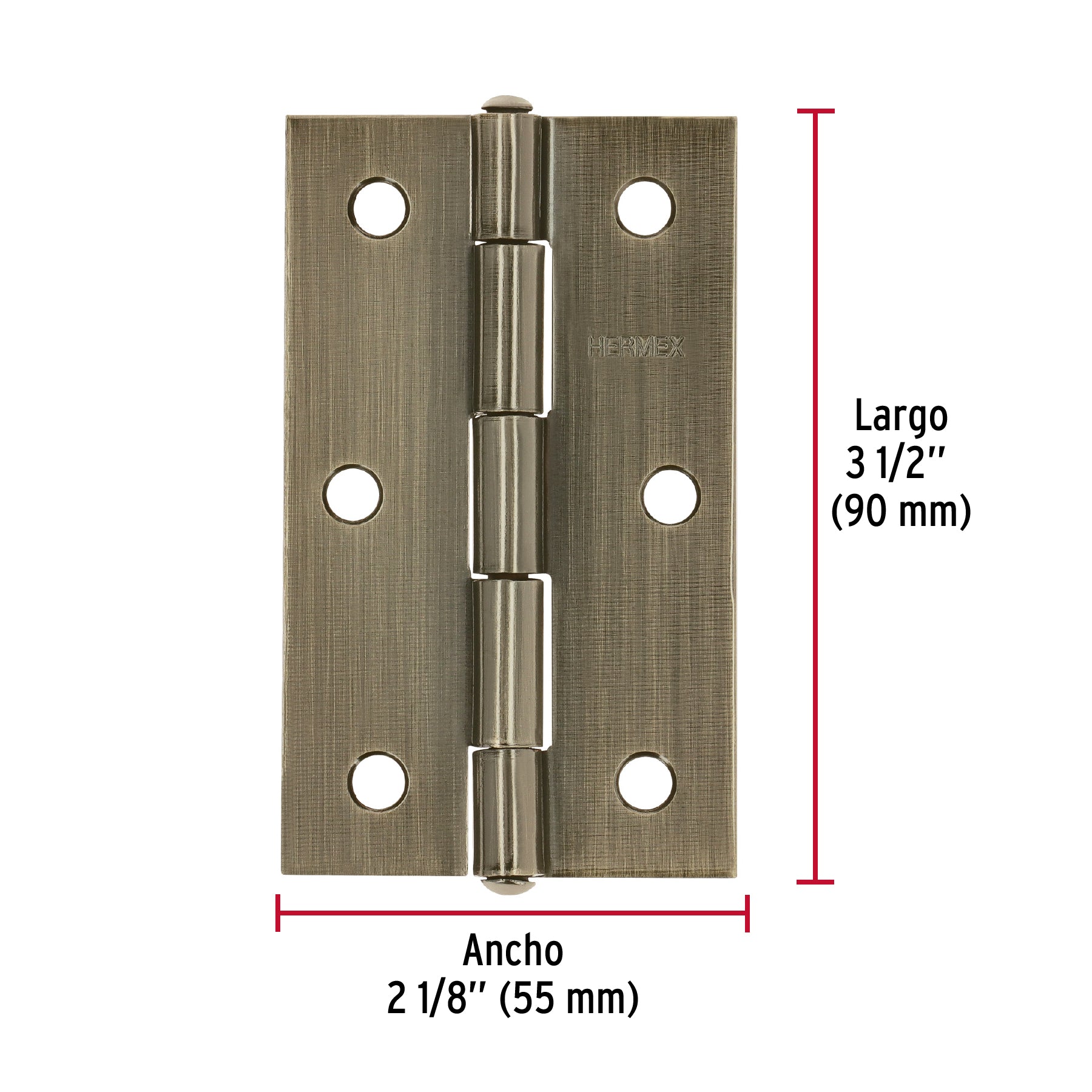 Bisagra rectangular 3-1/2' latón antiguo, Hermex