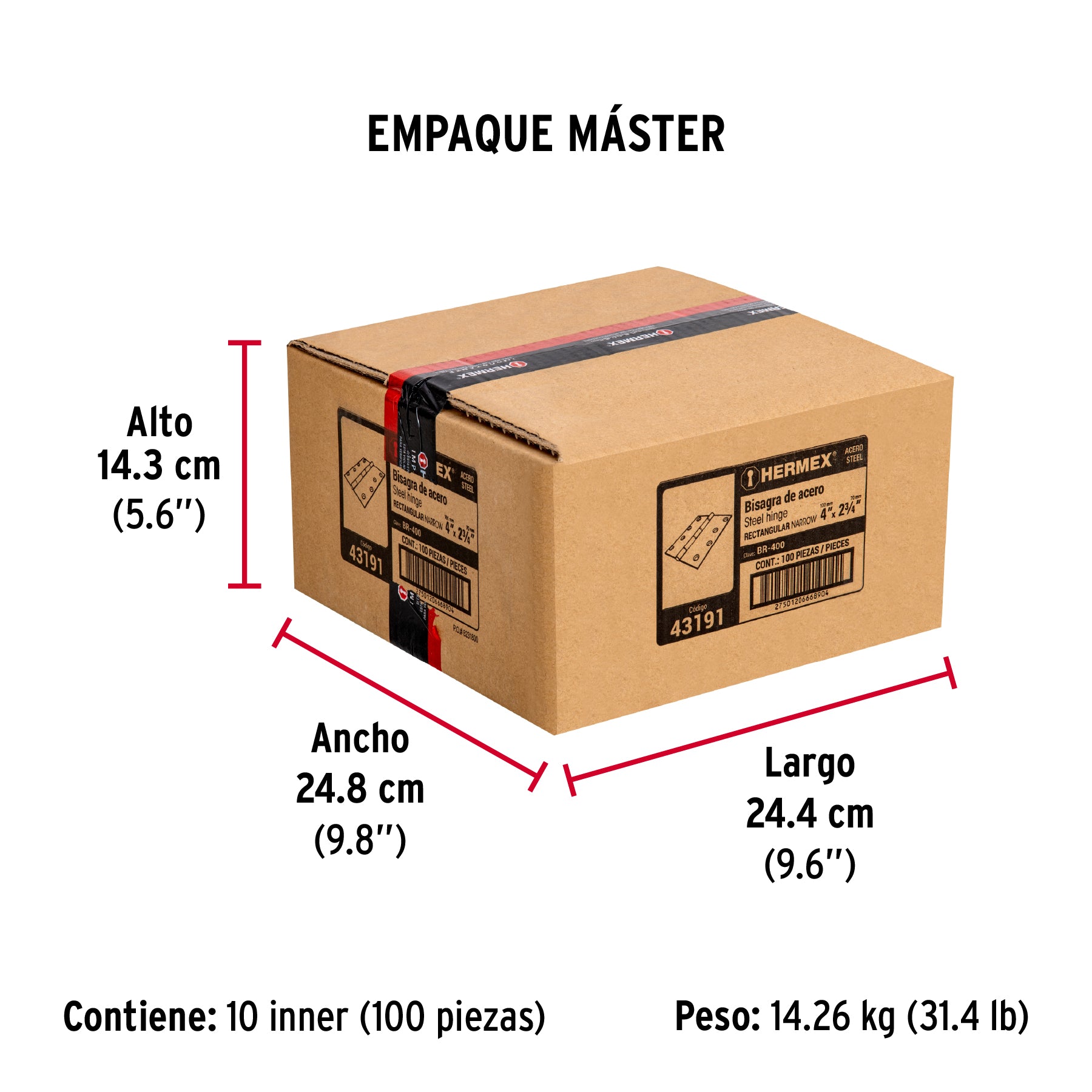 Bisagra rectangular 4", acero pulido