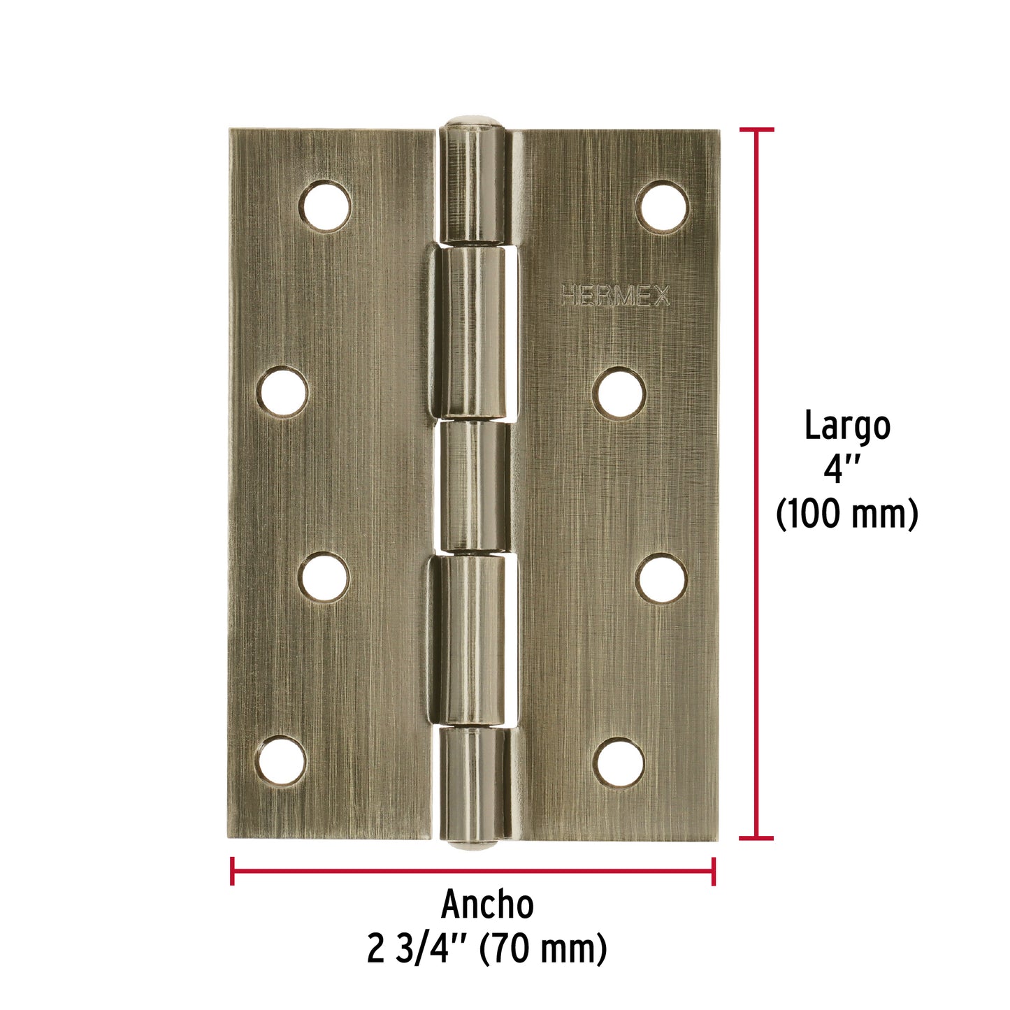 Bisagra rectangular 4' latón antiguo, Hermex