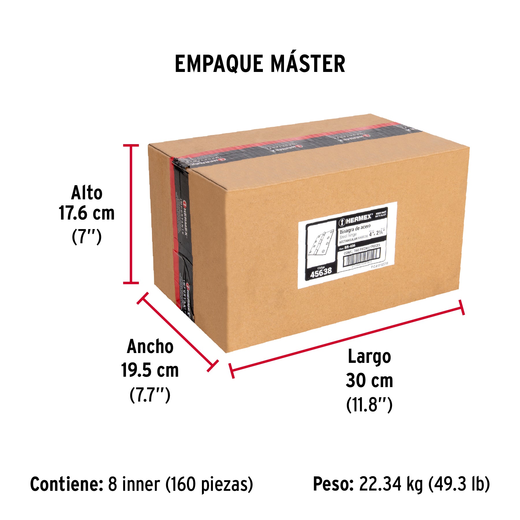 Bisagra rectangular 4' negra, Hermex