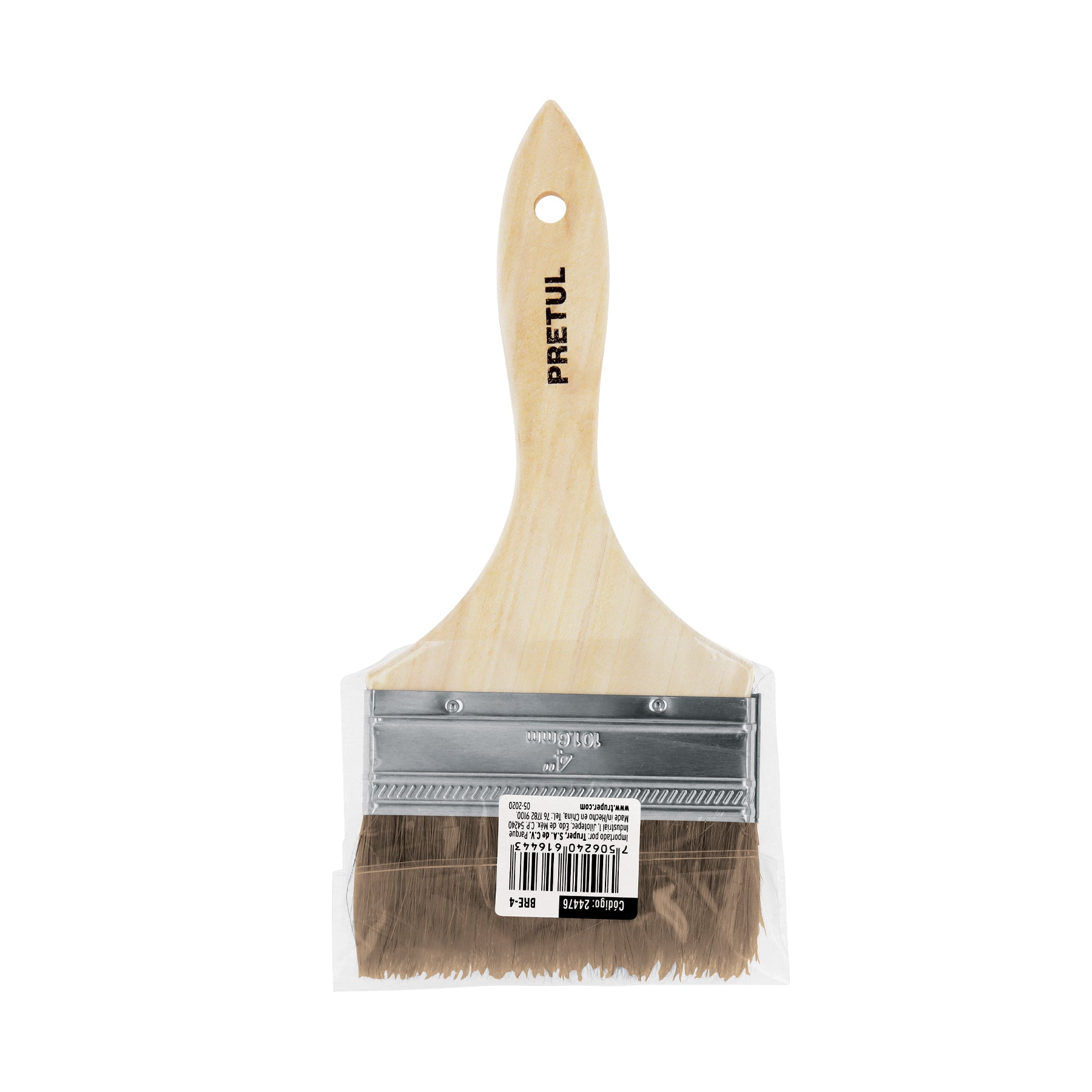 Brocha económica, mango de madera, 4", Pretul