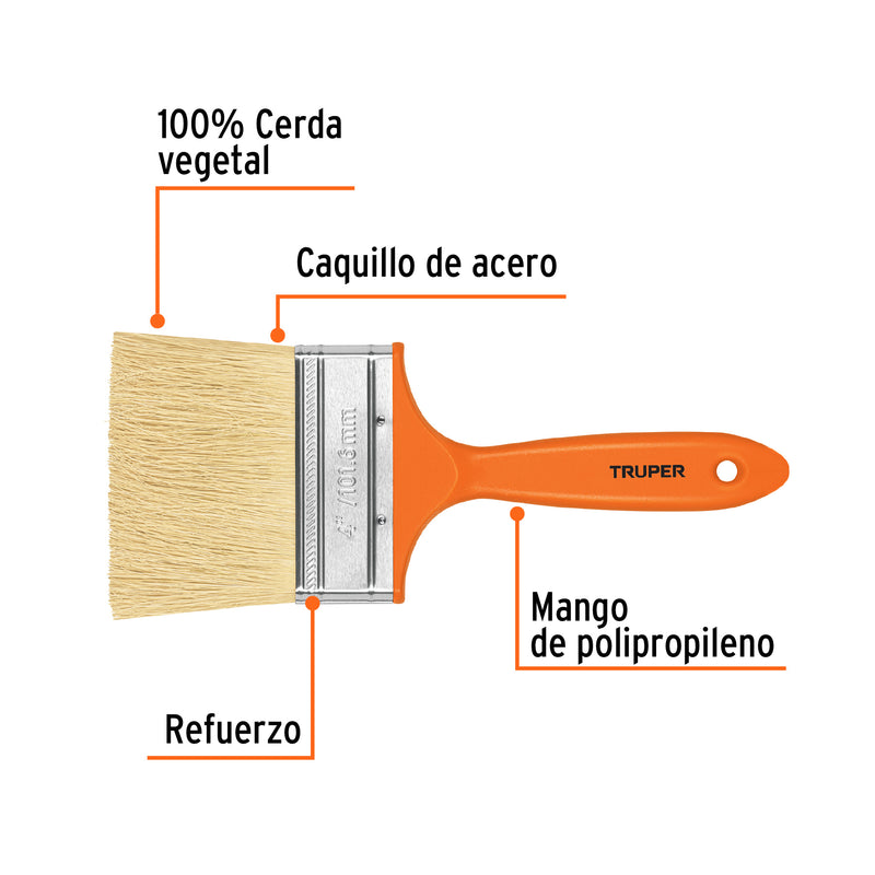 Brocha para encalar, mango de plástico, 4"