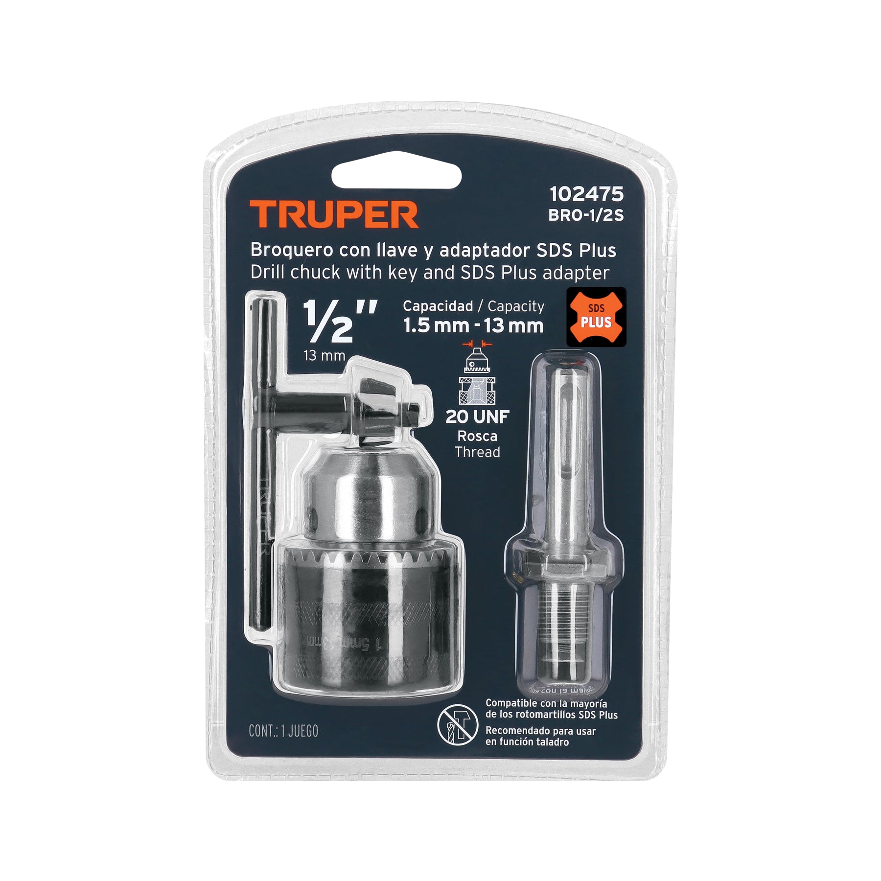 Broquero con llave, 1/2' con adaptador SDS Plus, Truper