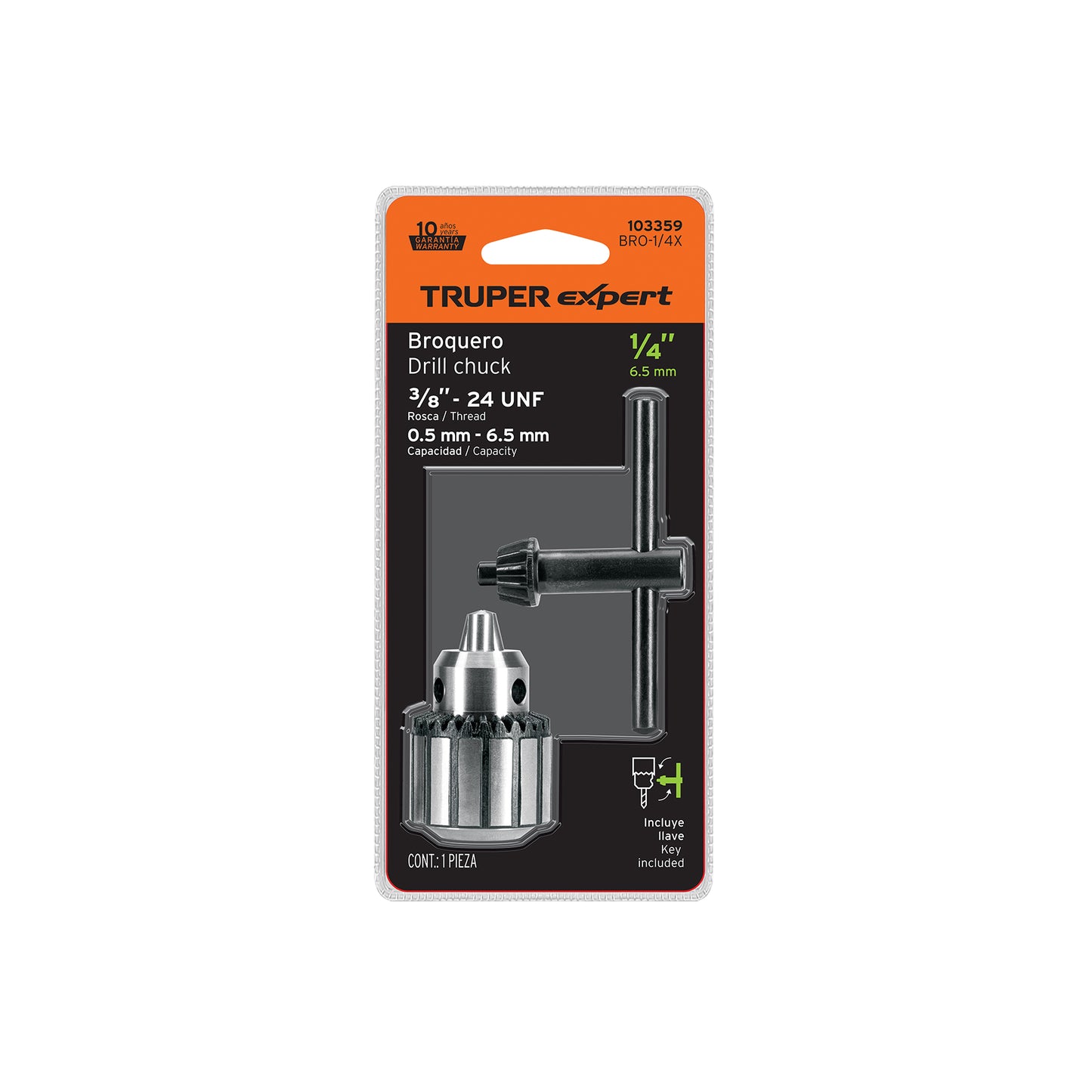 Broquero uso rudo 1/4' con llave, EXPERT