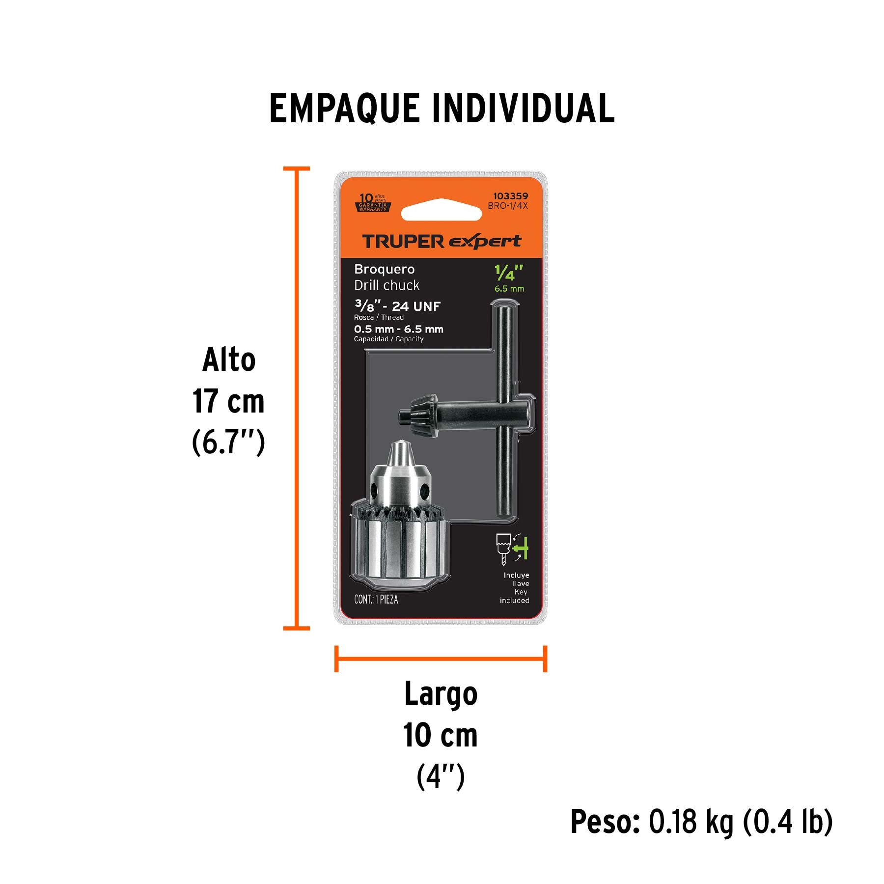 Broquero uso rudo 1/4' con llave, EXPERT