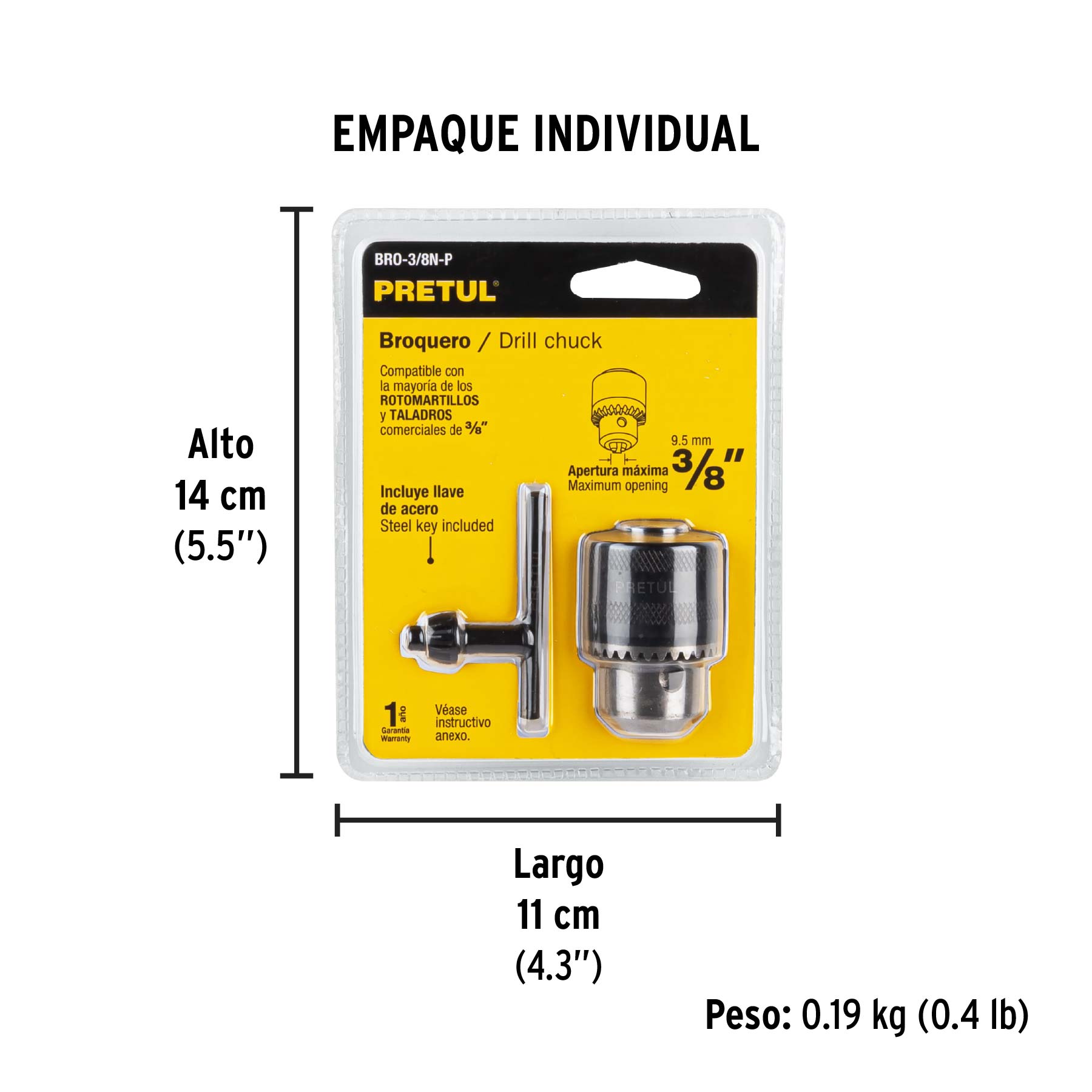 Broquero de 3/8" con llave, Pretul