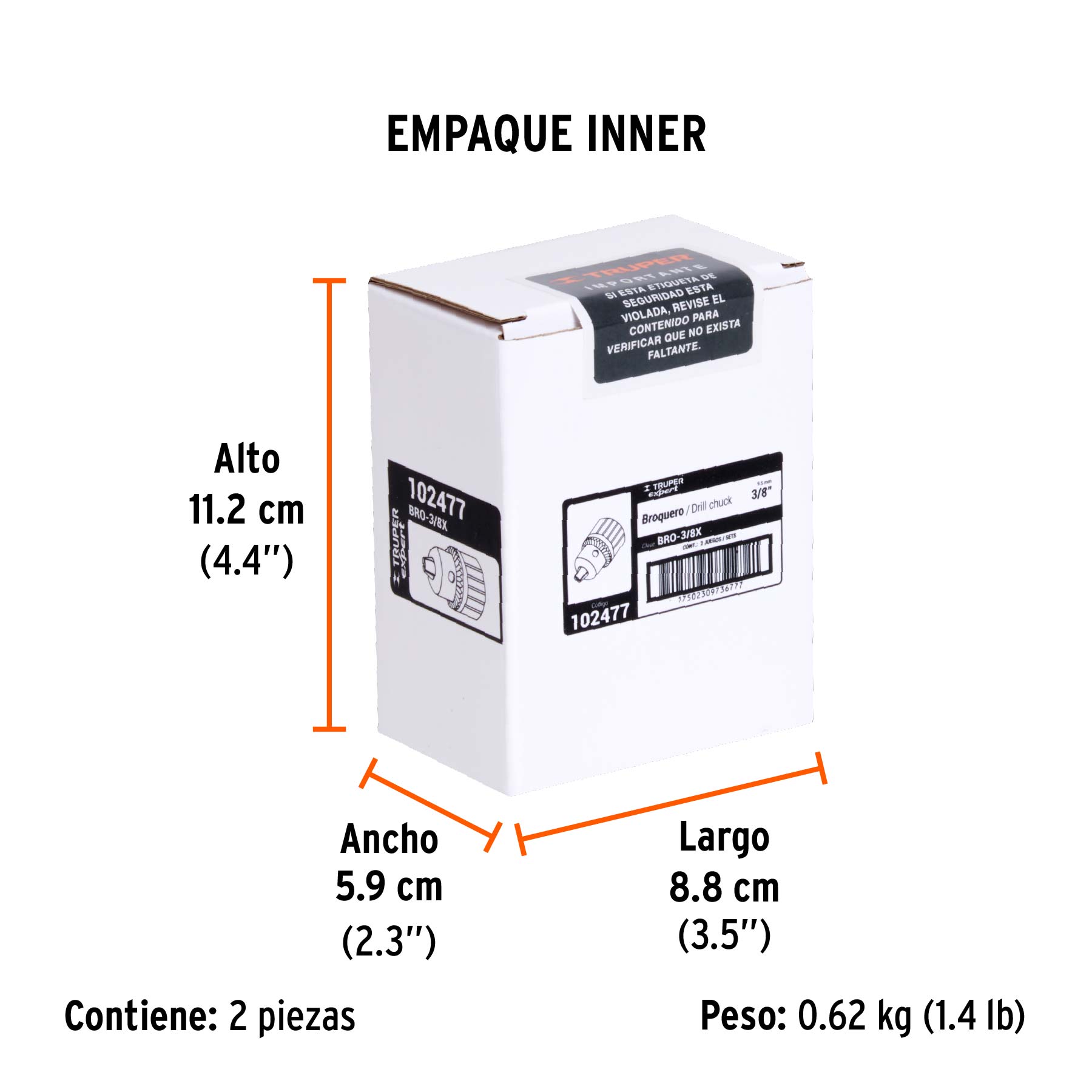 Broquero uso rudo con llave, 3/8', Truper