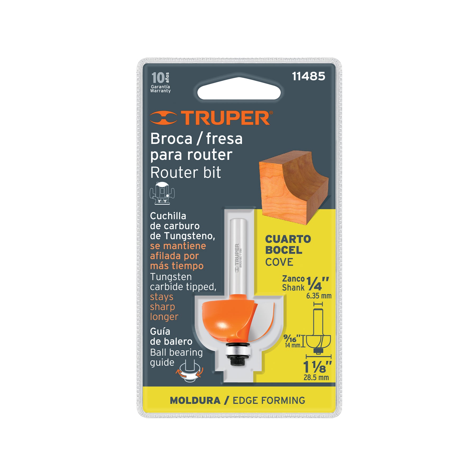 Broca para router, bocel cuarto, 1-1/8" con balero