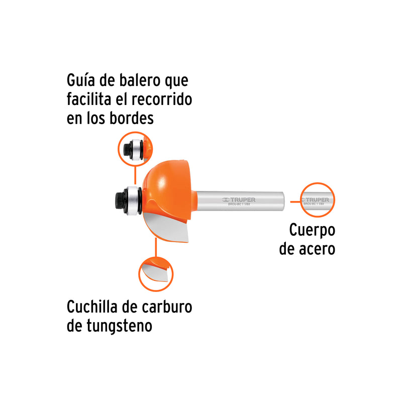 Broca para router, bocel cuarto, 1-1/8" con balero