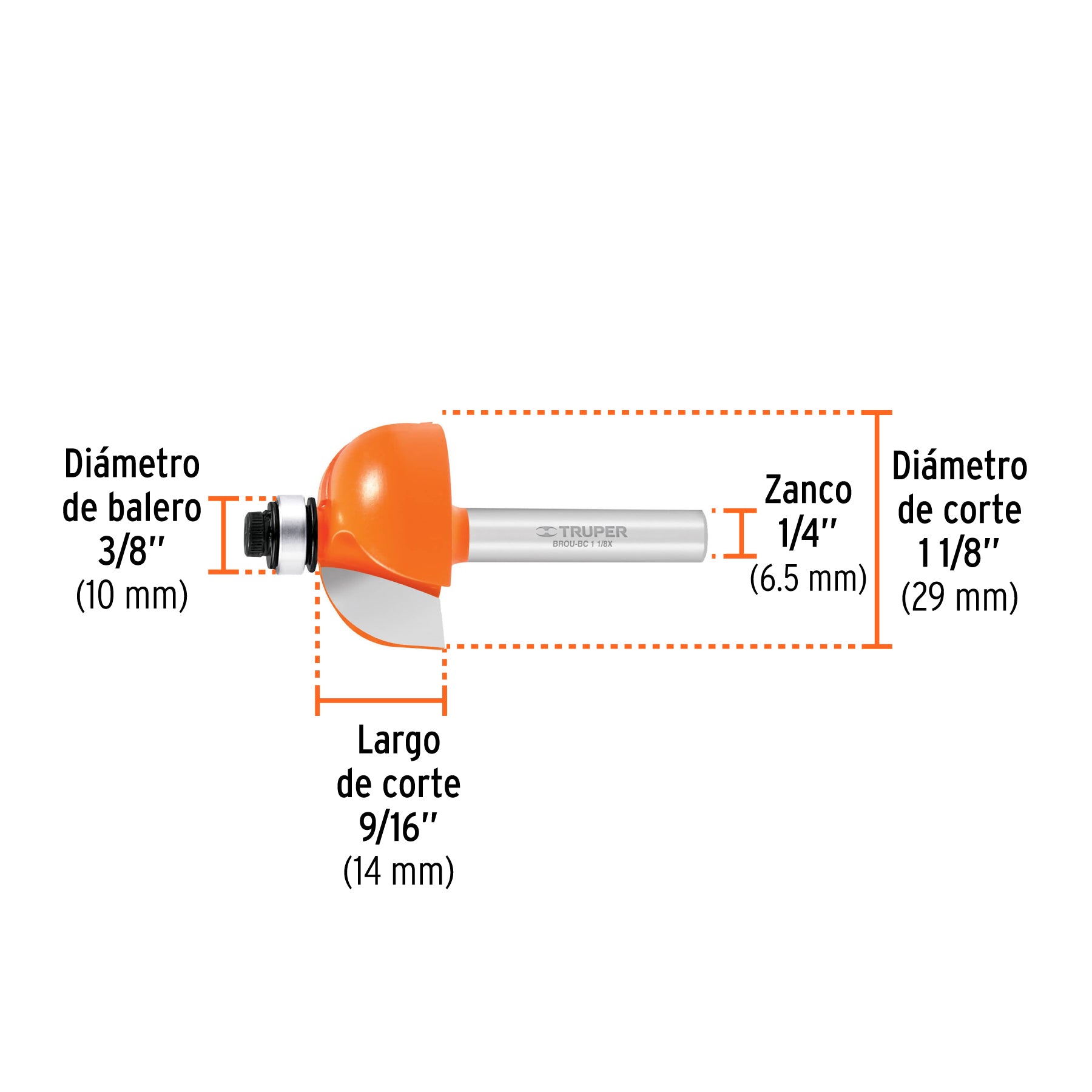 Broca para router, bocel cuarto, 1-1/8" con balero