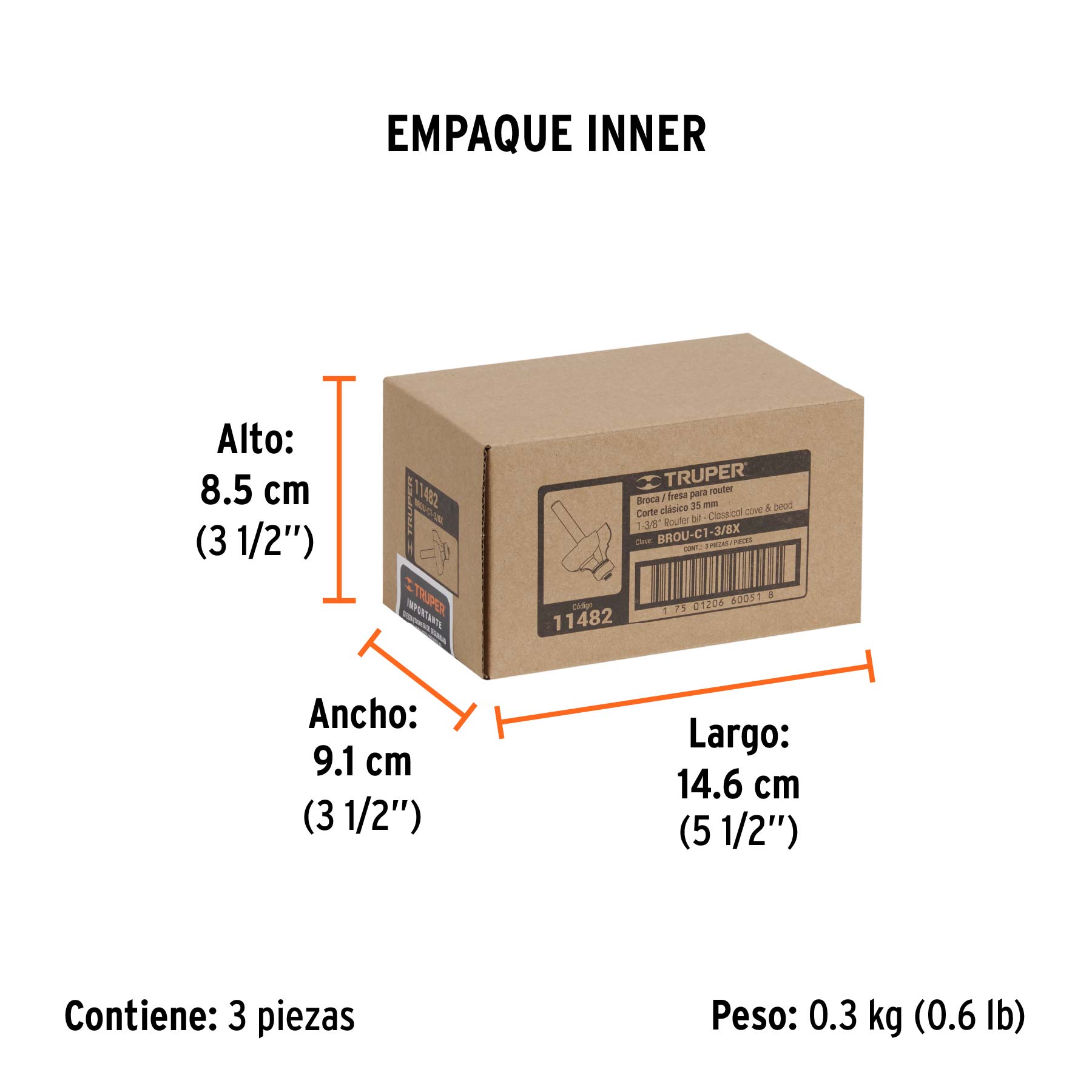Broca para router, clásica, 1-3/8" con balero