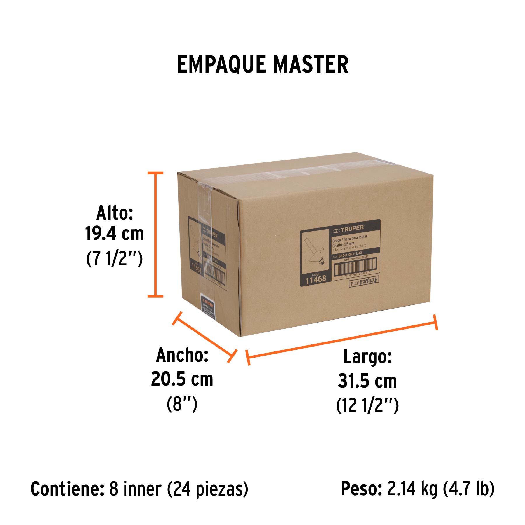 Broca para router, chaflán, 1-1/4" con balero
