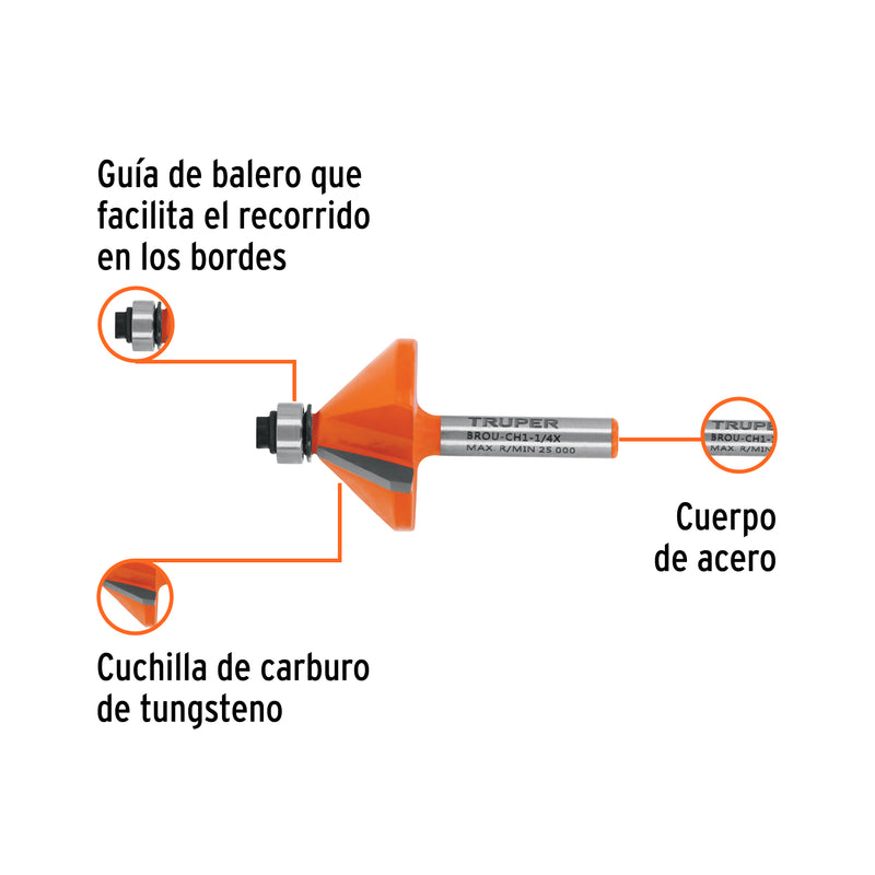 Broca para router, chaflán, 1-1/4" con balero