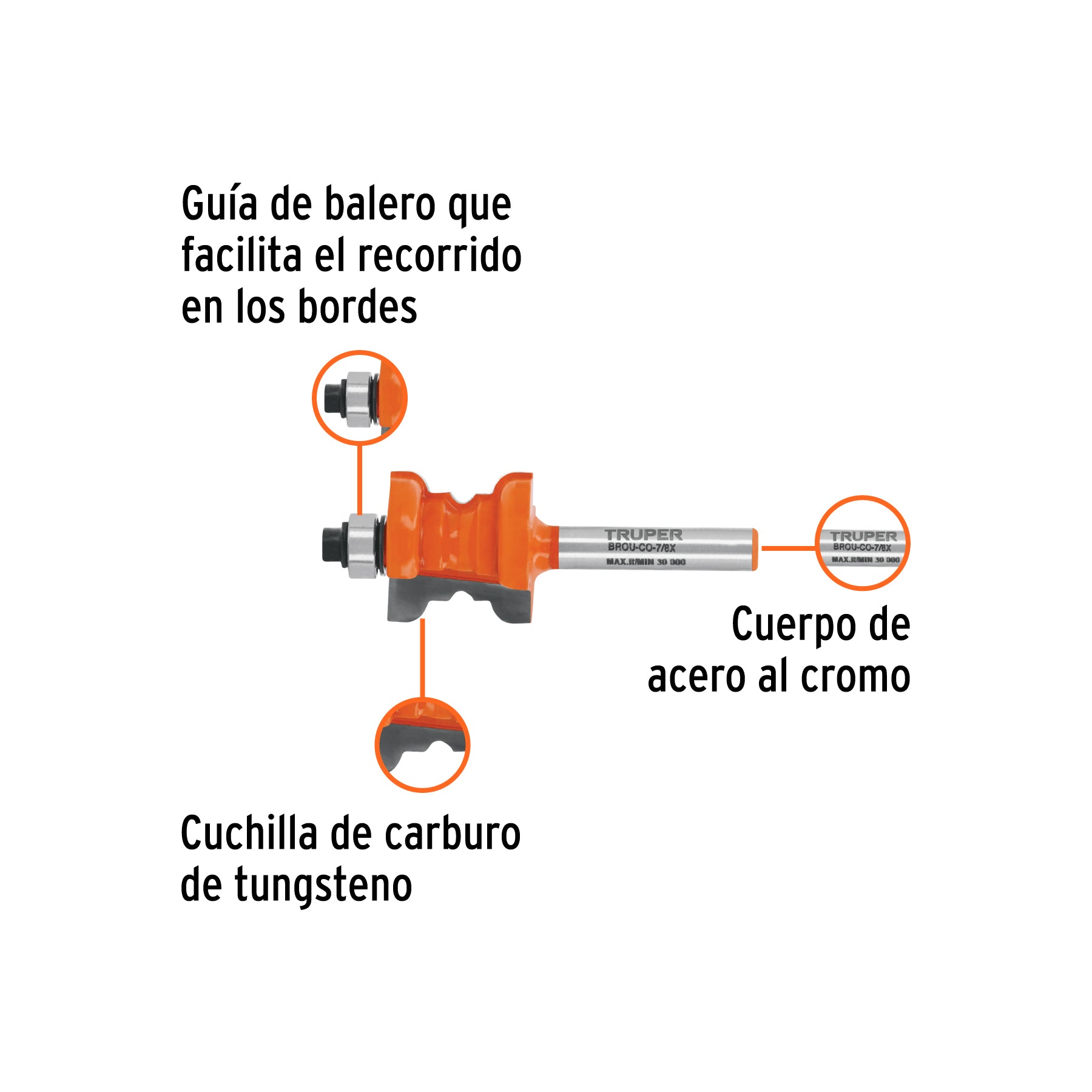 Broca para router, collarin, 7/8" con balero
