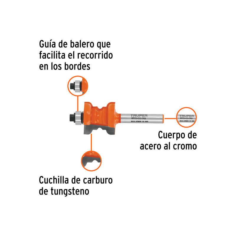 Broca para router, collarin, 7/8" con balero