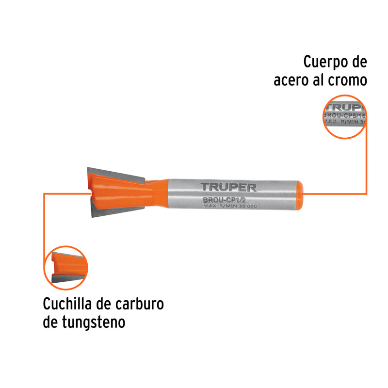 Broca para router, cola de pato, 1/2"