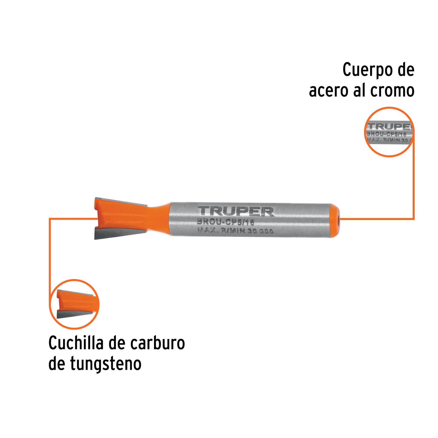 Broca para router, cola de pato, 5/16'