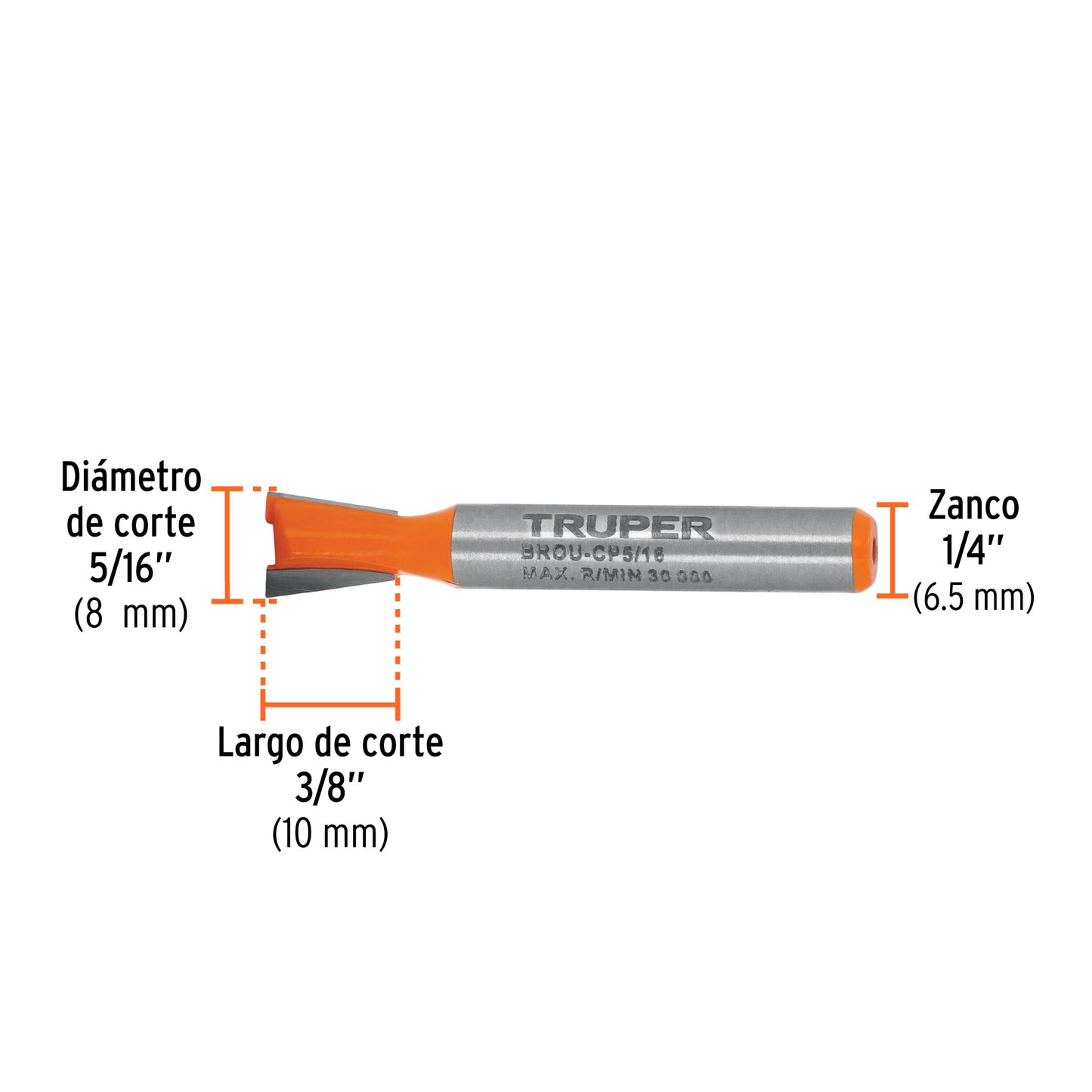 Broca para router, cola de pato, 5/16'