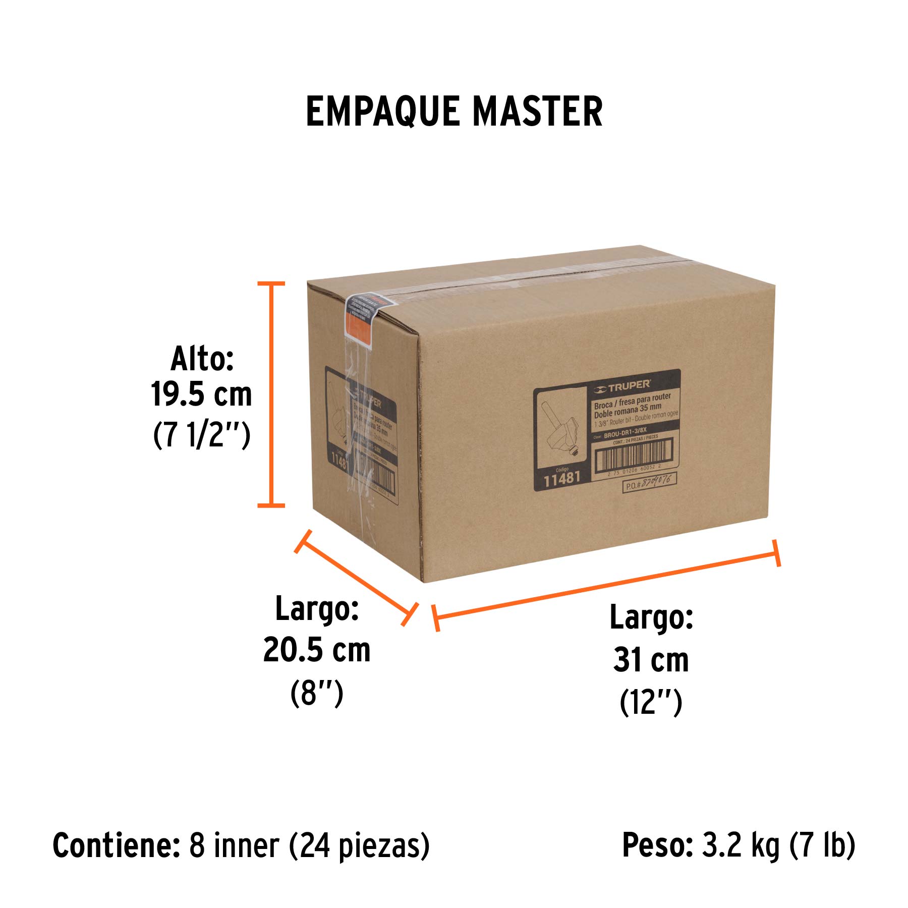 Broca para router, doble romana, 1-3/8" con balero