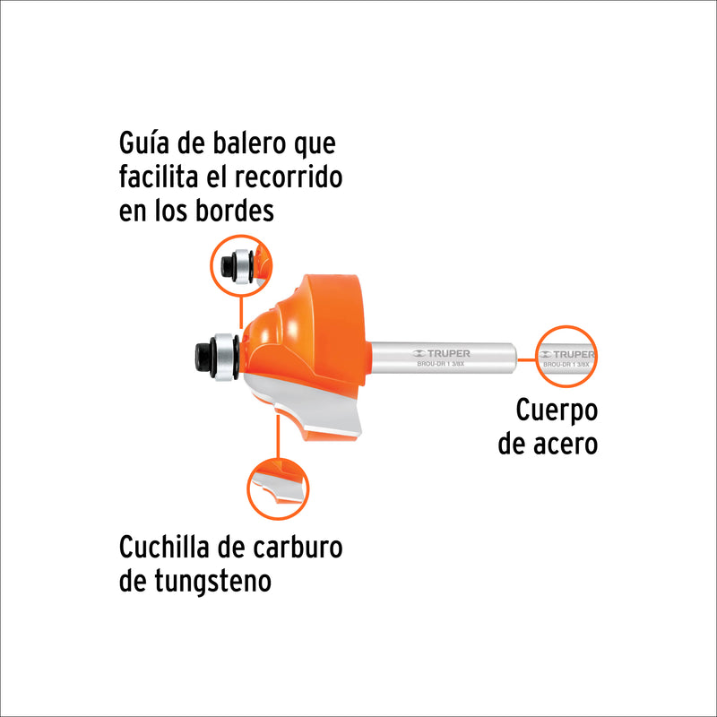 Broca para router, doble romana, 1-3/8" con balero