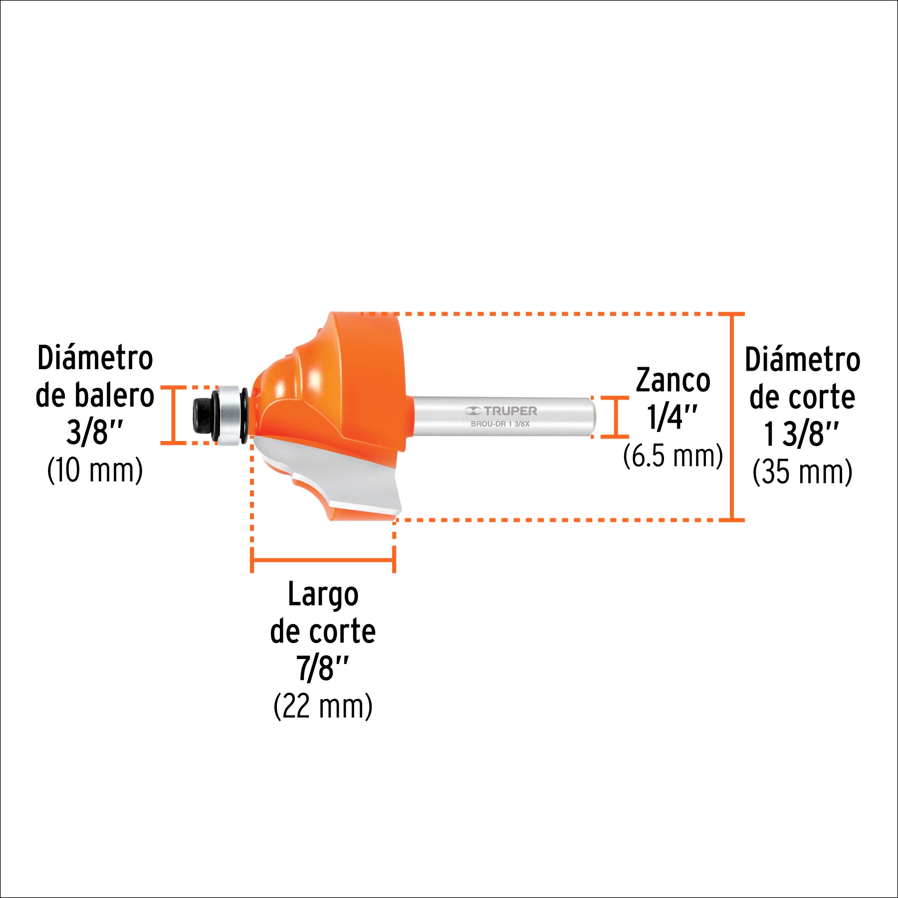 Broca para router, doble romana, 1-3/8" con balero