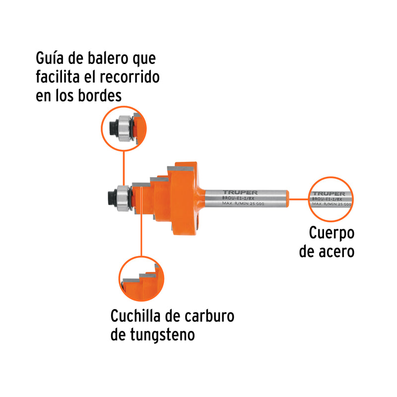 Broca para router, escalonada, 1-1/8", con balero