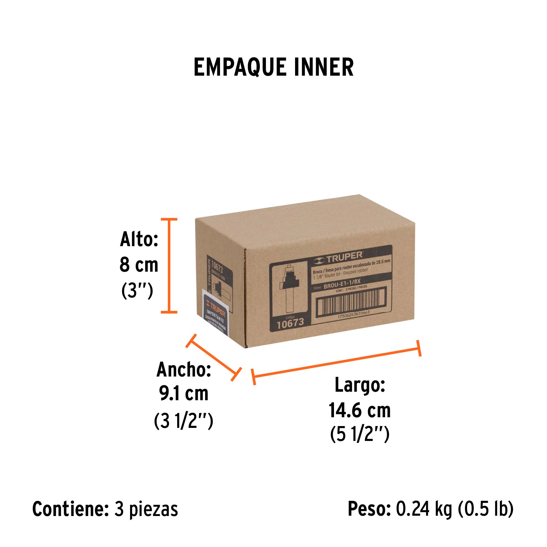 Broca para router, escalonada, 1-1/8", con balero