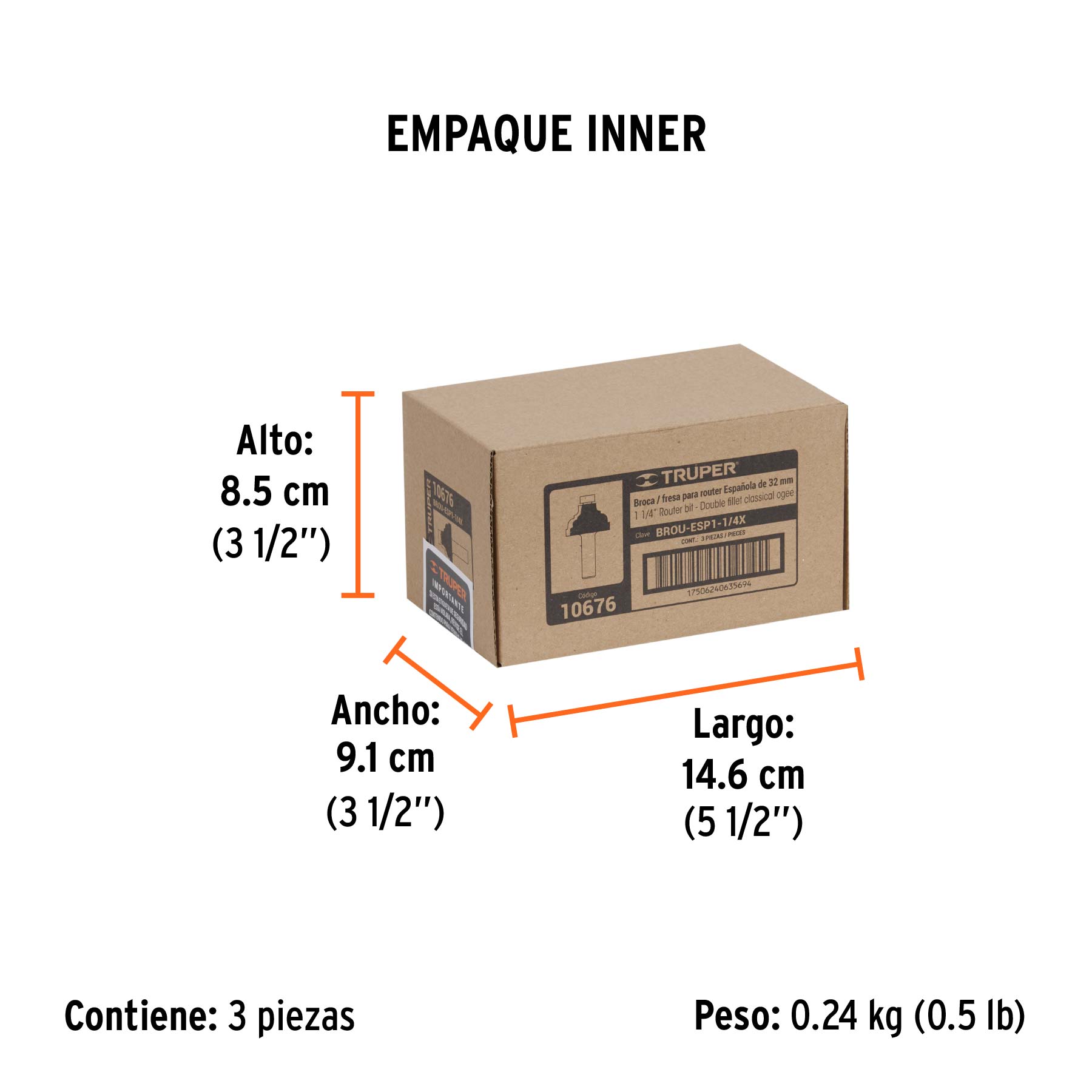 Broca para router, española, 1-1/4", con balero