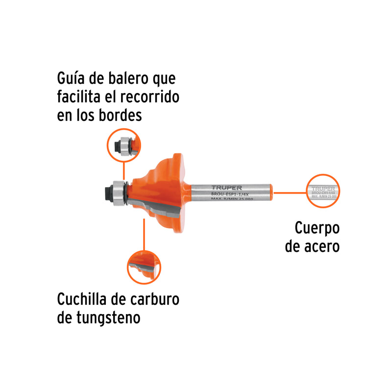 Broca para router, española, 1-1/4", con balero