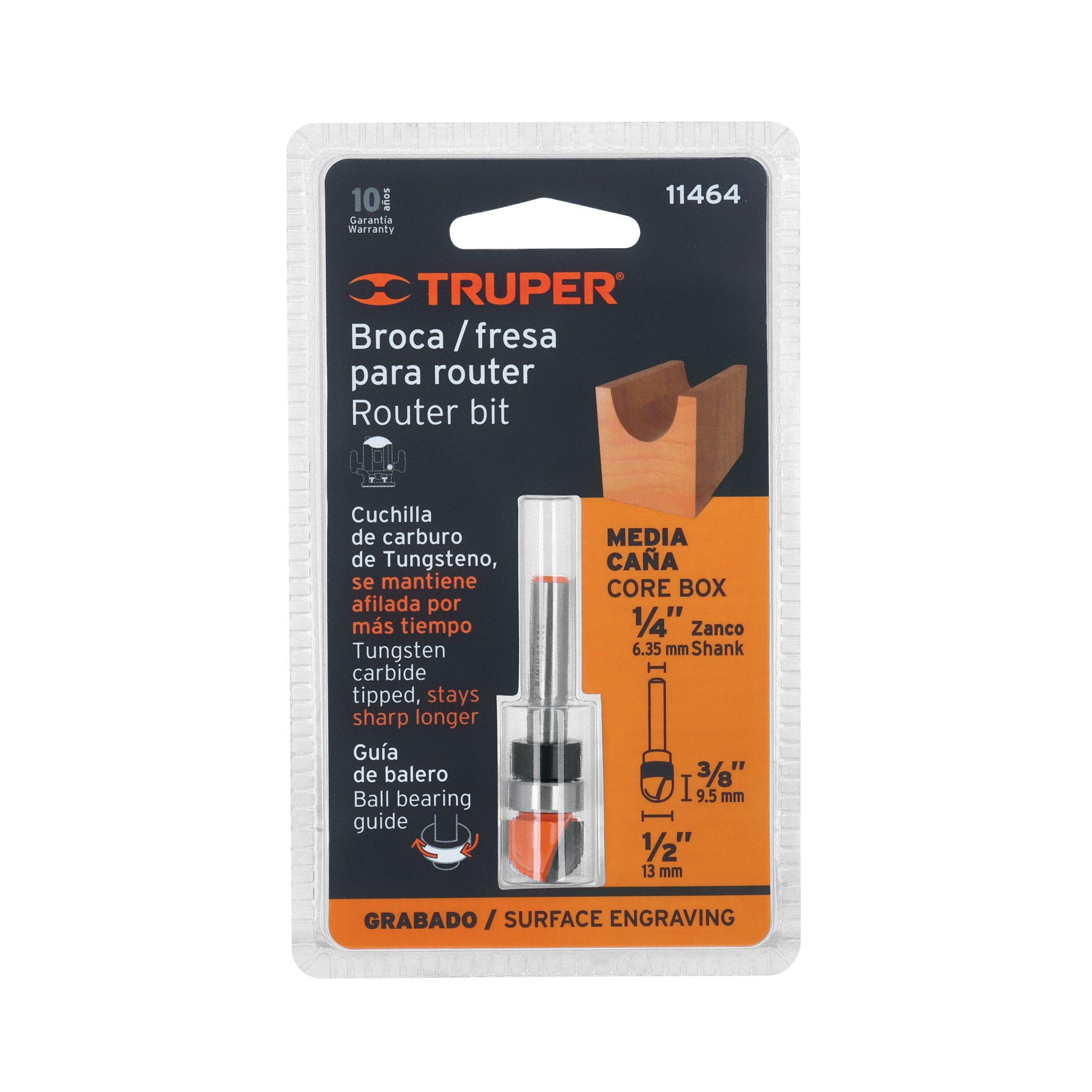 Broca para router, media caña, 1/2" con balero