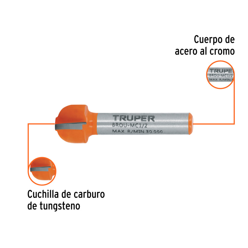 Broca para router, media caña, 1/2"