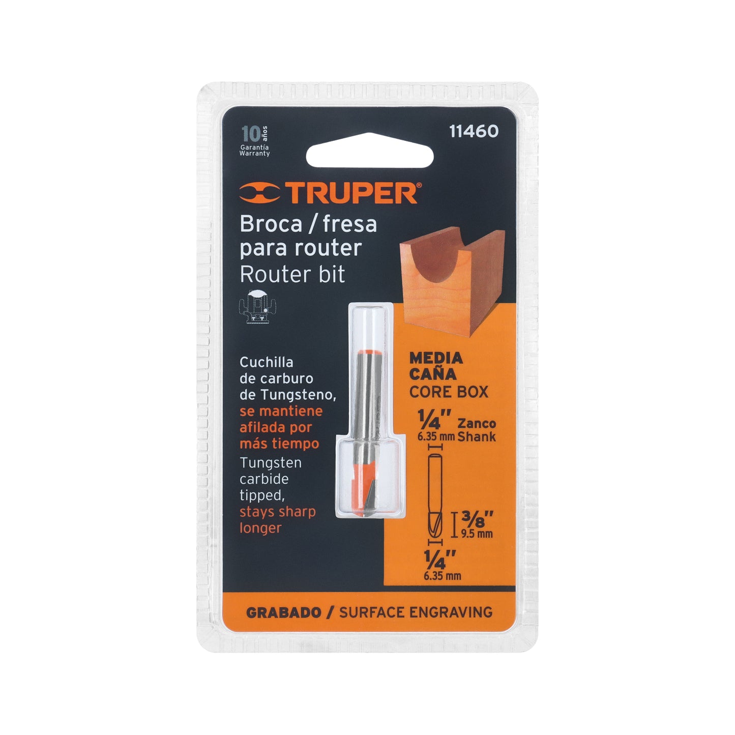Broca para router, media caña, 1/4"