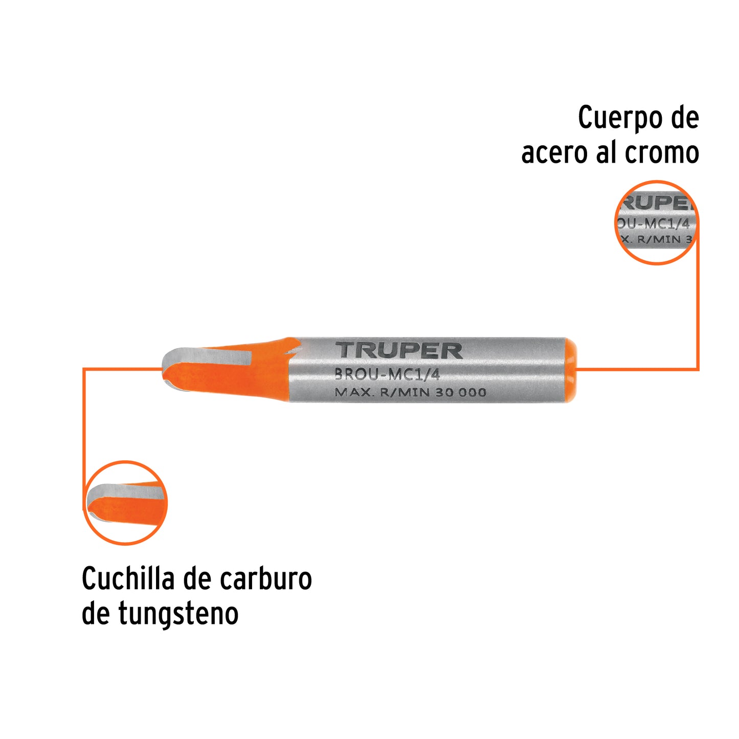 Broca para router, media caña, 1/4"