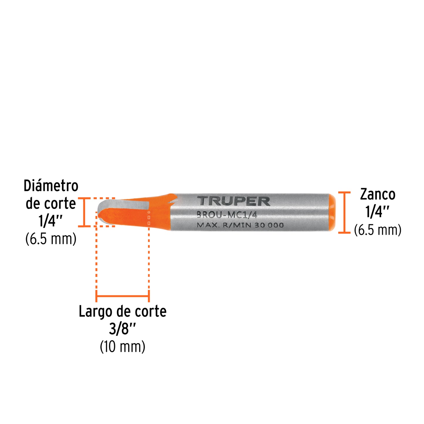 Broca para router, media caña, 1/4"