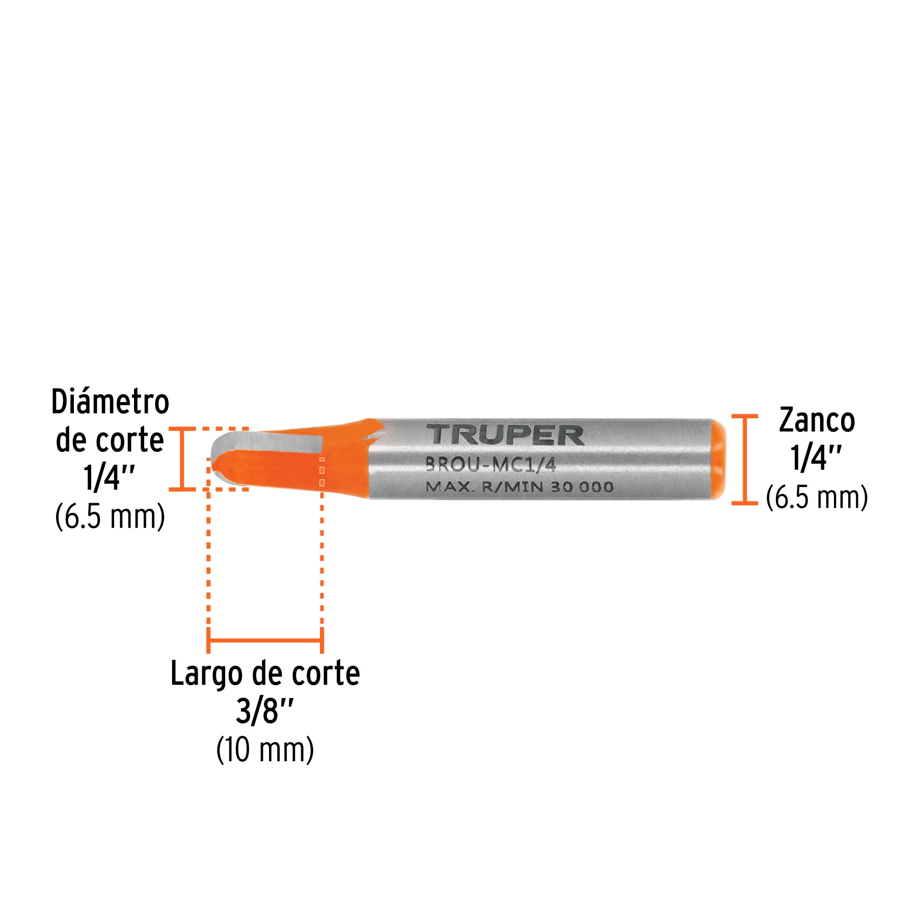 Broca para router, media caña, 1/4"