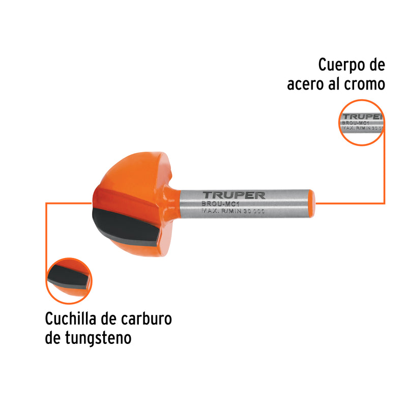 Broca para router, media caña, 1'