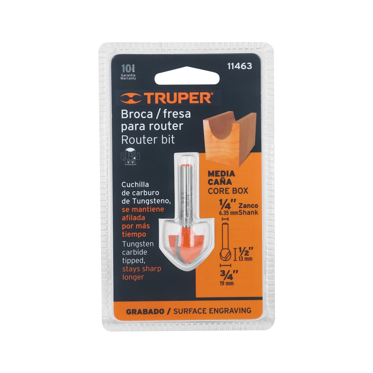 Broca para router, media caña, 3/4"