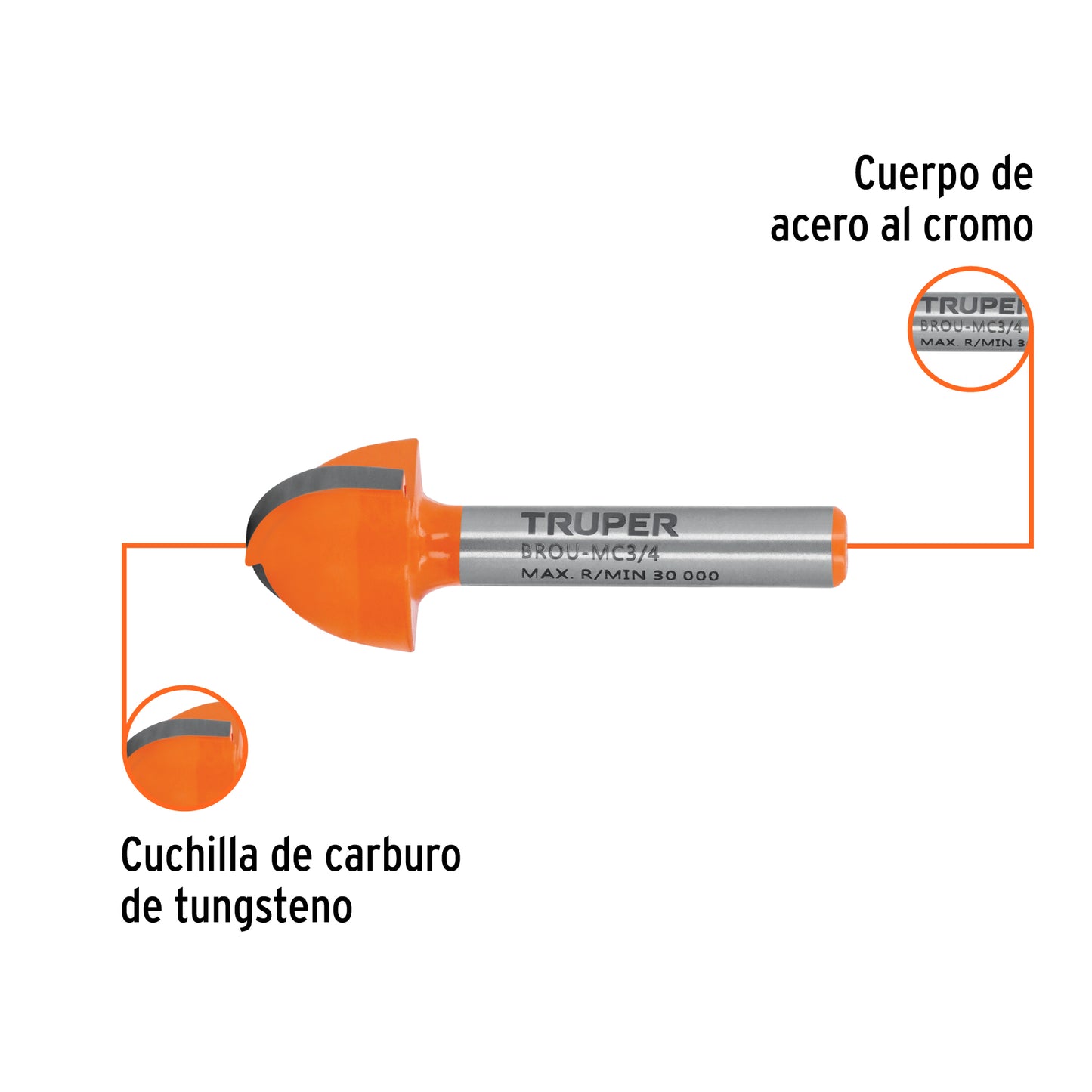 Broca para router, media caña, 3/4"