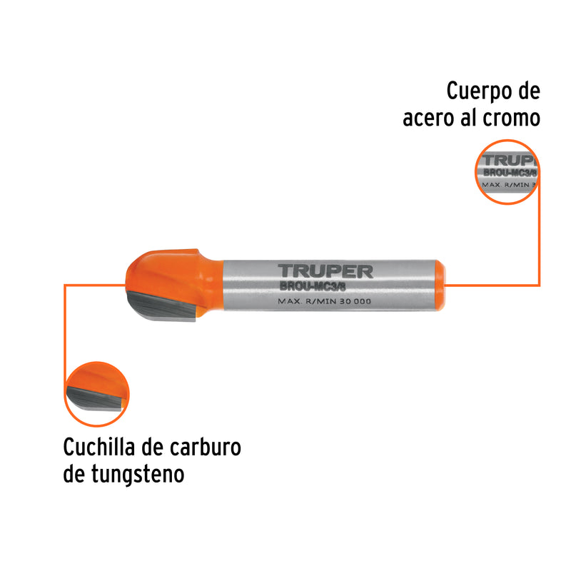 Broca para router, media caña, 3/8"