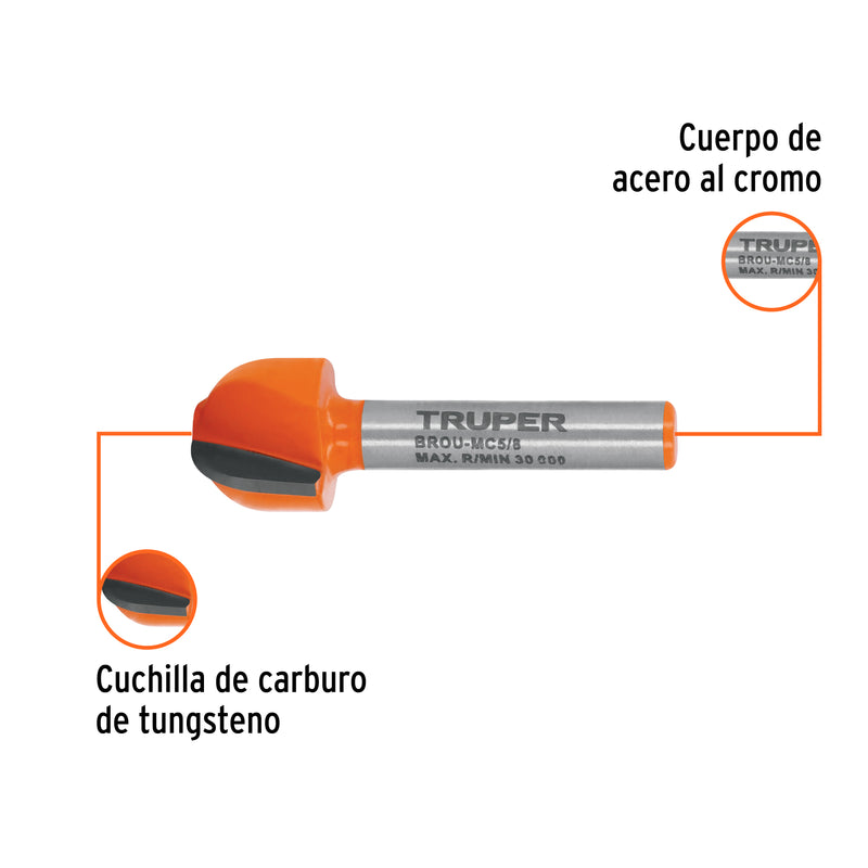 Broca para router, media caña, 5/8'