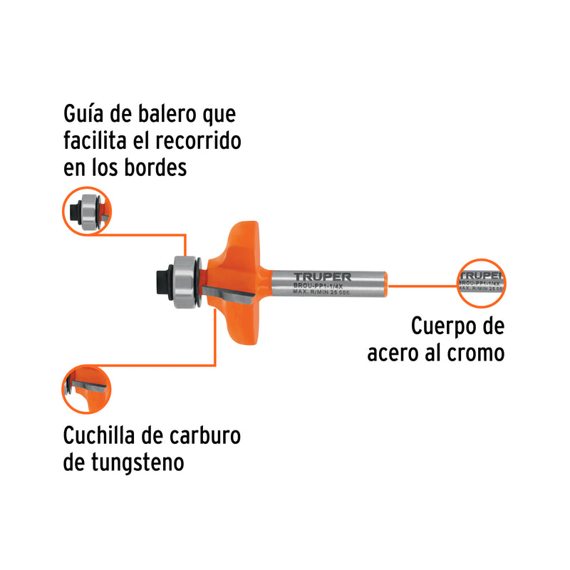 Broca para router, pecho paloma, 1-1/4' con balero