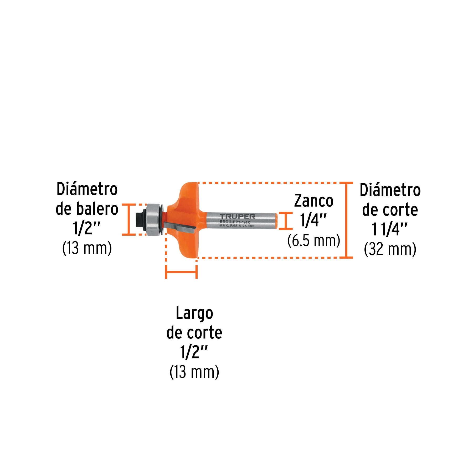 Broca para router, pecho paloma, 1-1/4' con balero