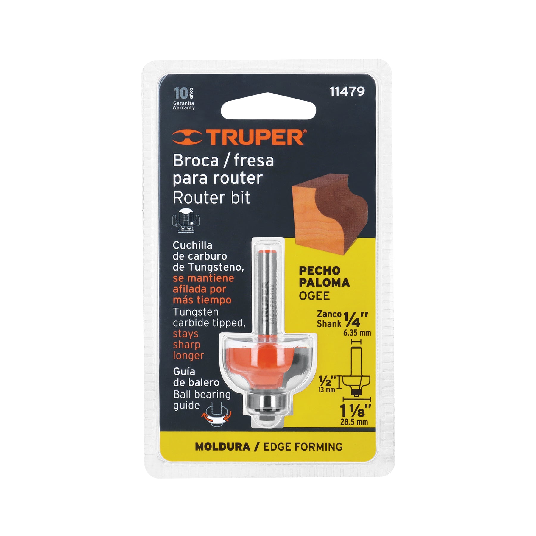 Broca para router, pecho paloma, 1-1/8" con balero
